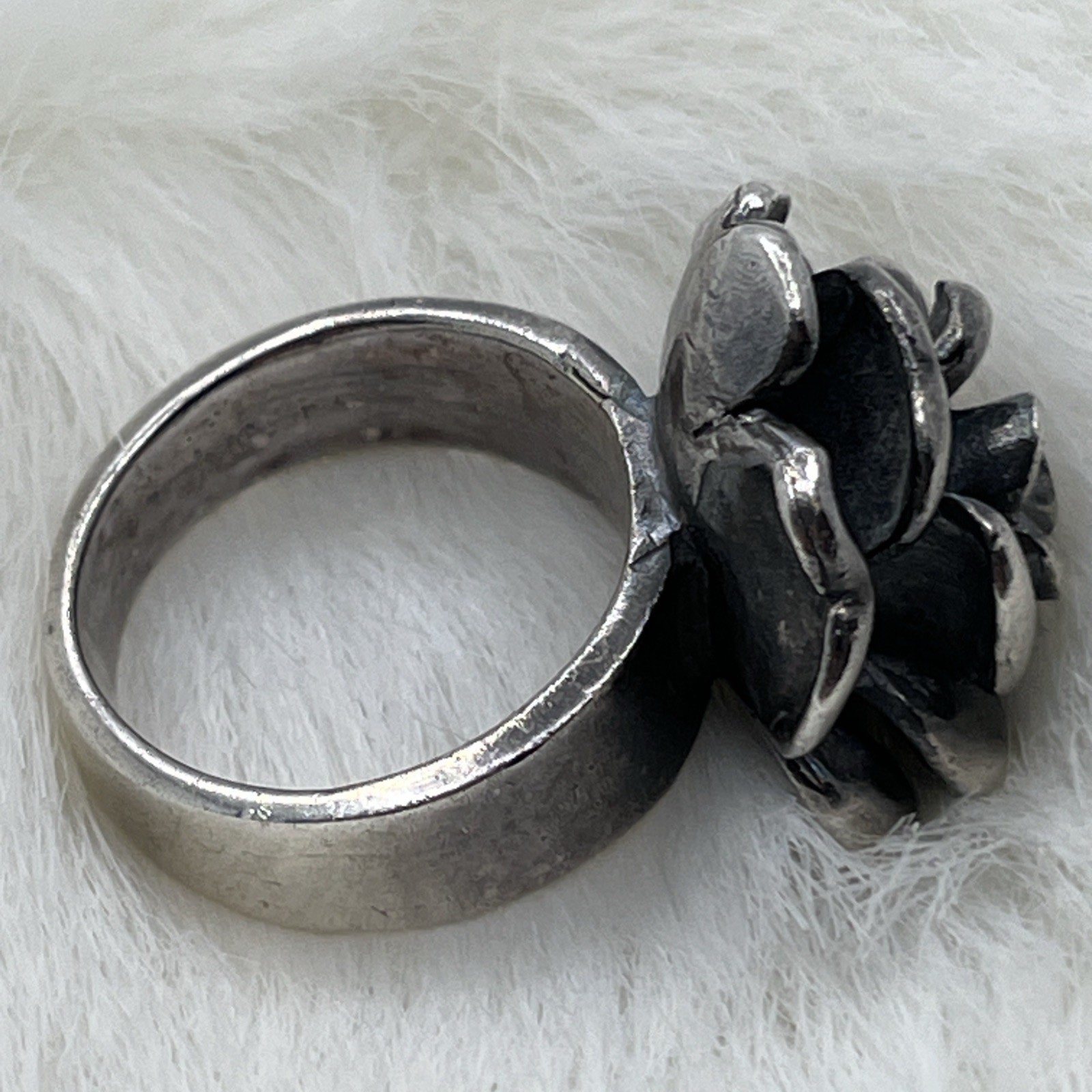 Sterling Silver 925 Chunky 3D Rose Flower Statement Ring Size 4.5 Vintage
