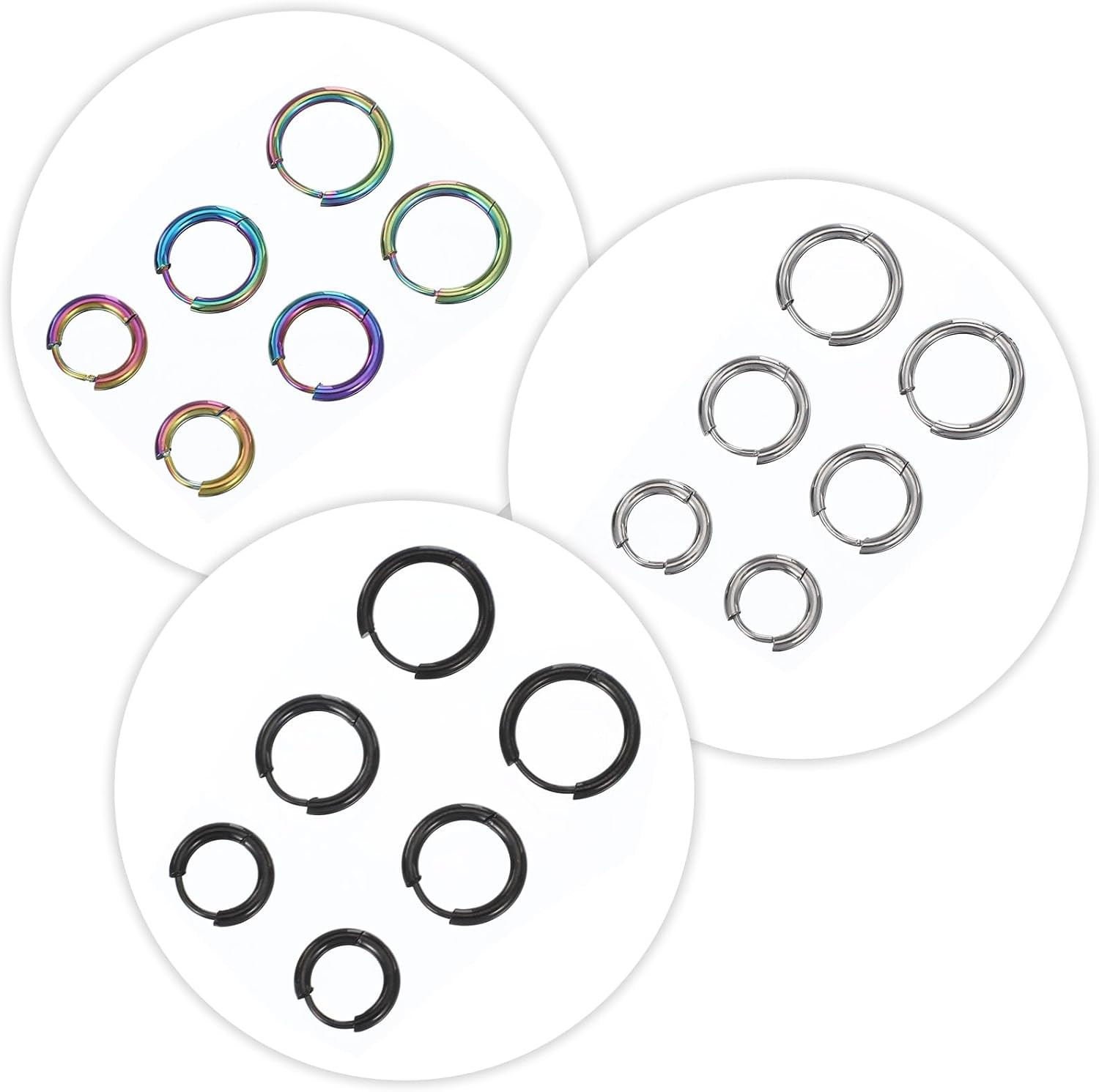 9 Pairs Stainless Steel Small Hoops Earrings, 8Mm 10Mm 12Mm Hoops Earrings Set f