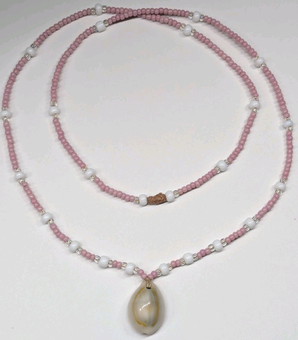 Handmade Cowrie Shell + Glass Beads beaded necklace USA Made