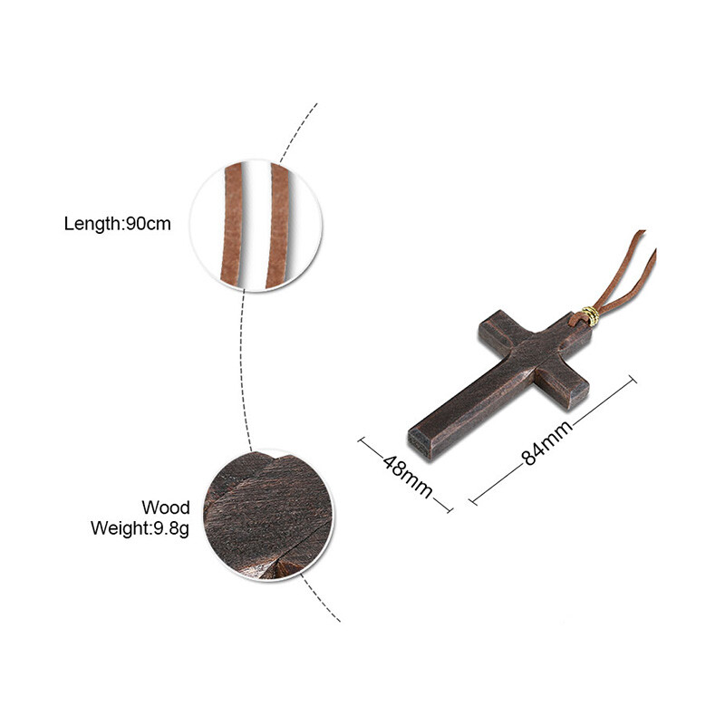 Retro Wood Cross Crucifix Leather Cord Pendant Men Women Necklace Sweather Chain