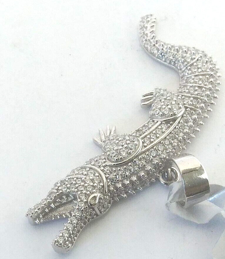NEW .925 Sterling SILVER Reflective CZ ALLIGATOR pendant for necklace 40X18MM