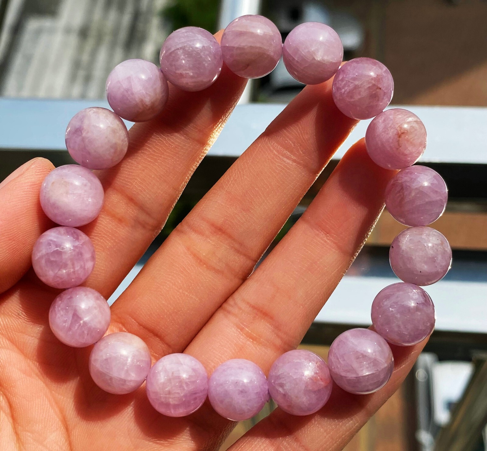 11.3mm Natural Purple Kunzite Crystal Round Cat’s Eye Beads Bracelet 1206
