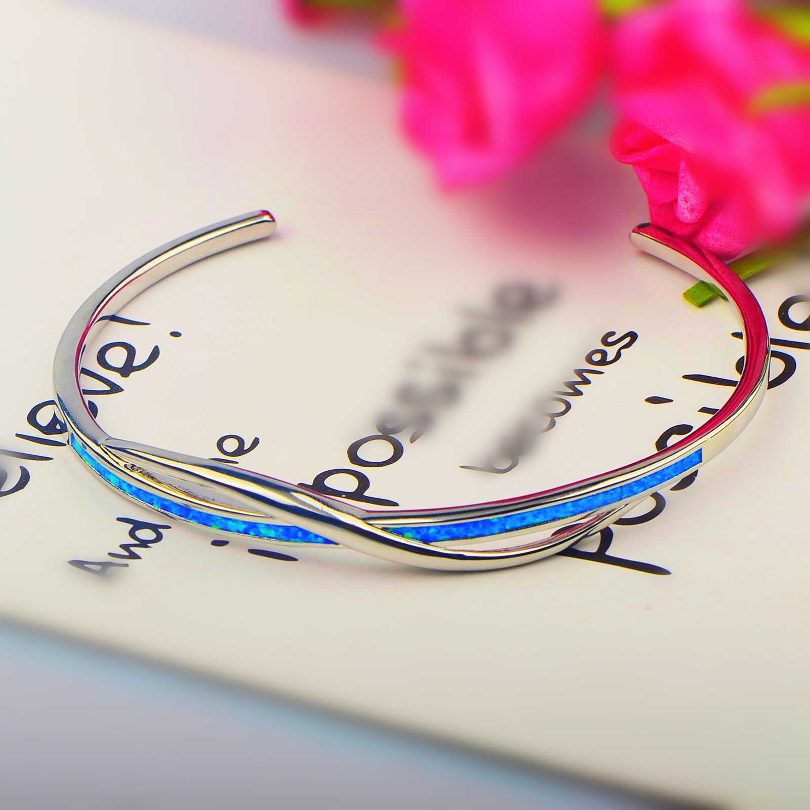 Fashion Fine Blue Fire Opal Bangles 925 Sterling Sliver Jewelry For Women Girls
