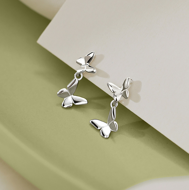 Designer Inspired 925 Sterling Silver Dangle Drop Butterfly Stud Earrings K43