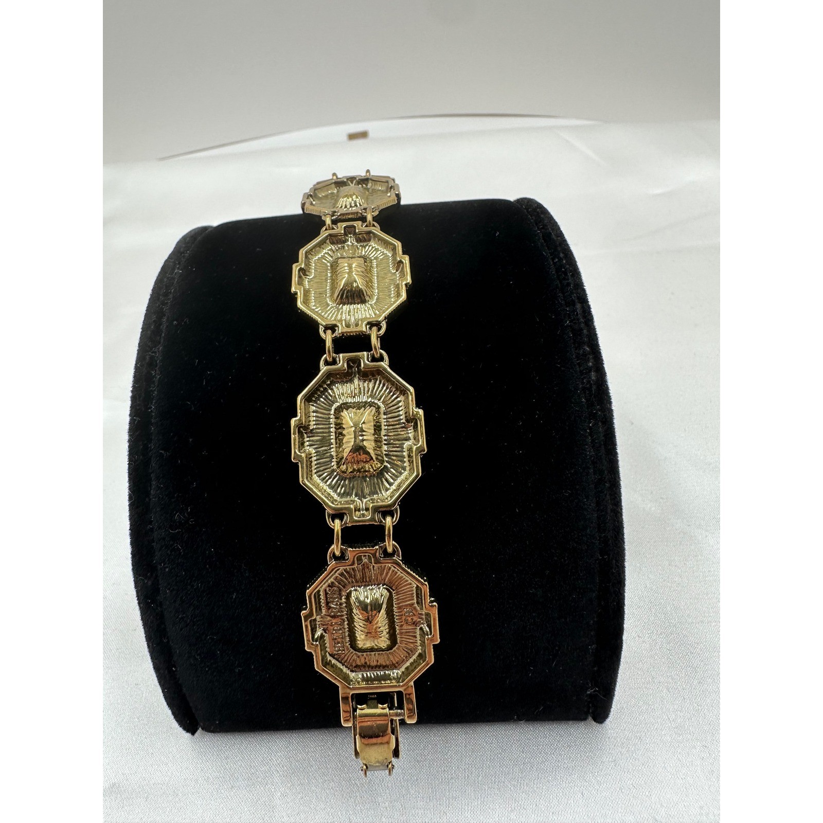 Heidi Daus Art Deco Crystal Link Bracelet Bronze Tone Mauve Smoky Mauve Octagon