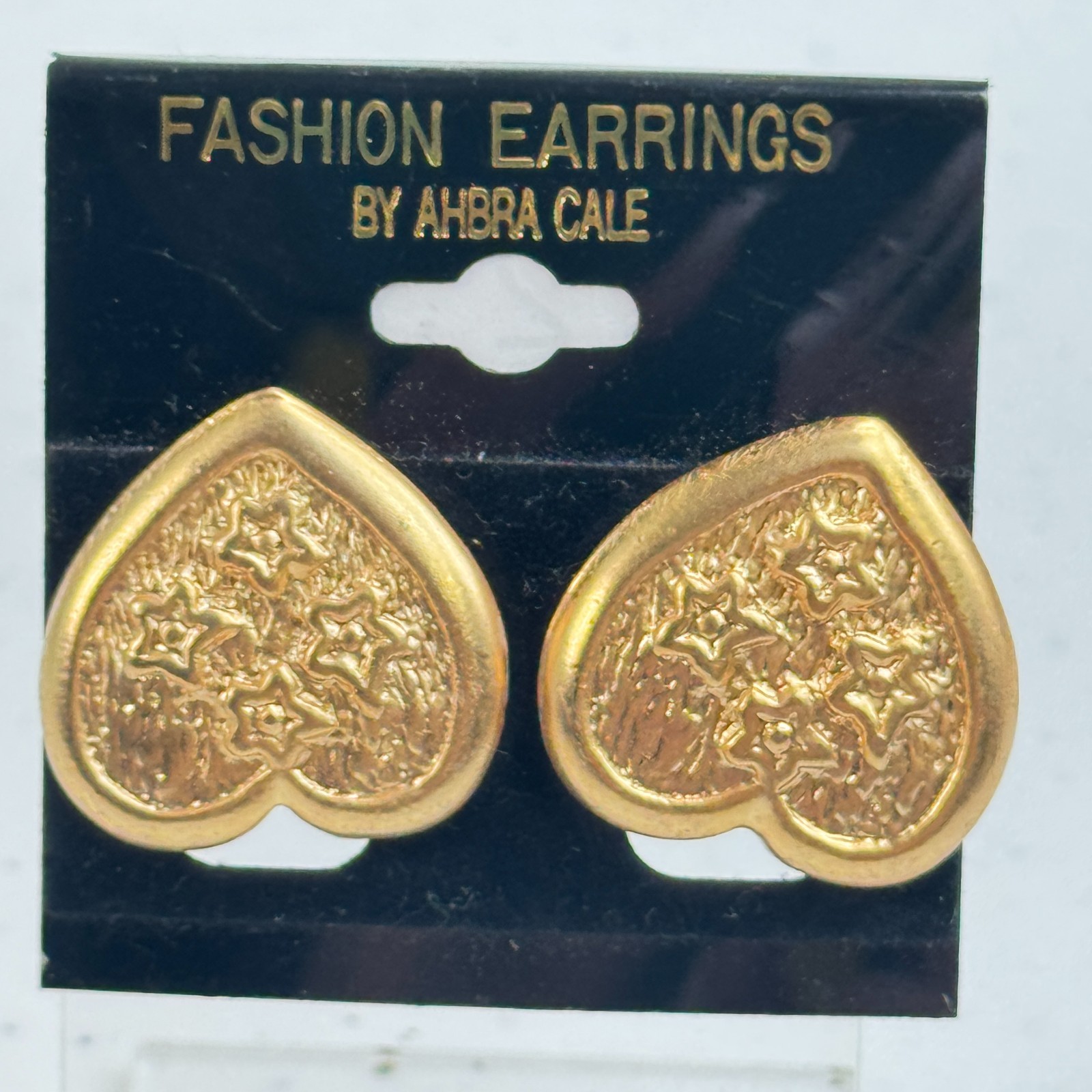 Vintage Clip On Earrings Gold Tone Heart Stars Large Chunky Love Valentines