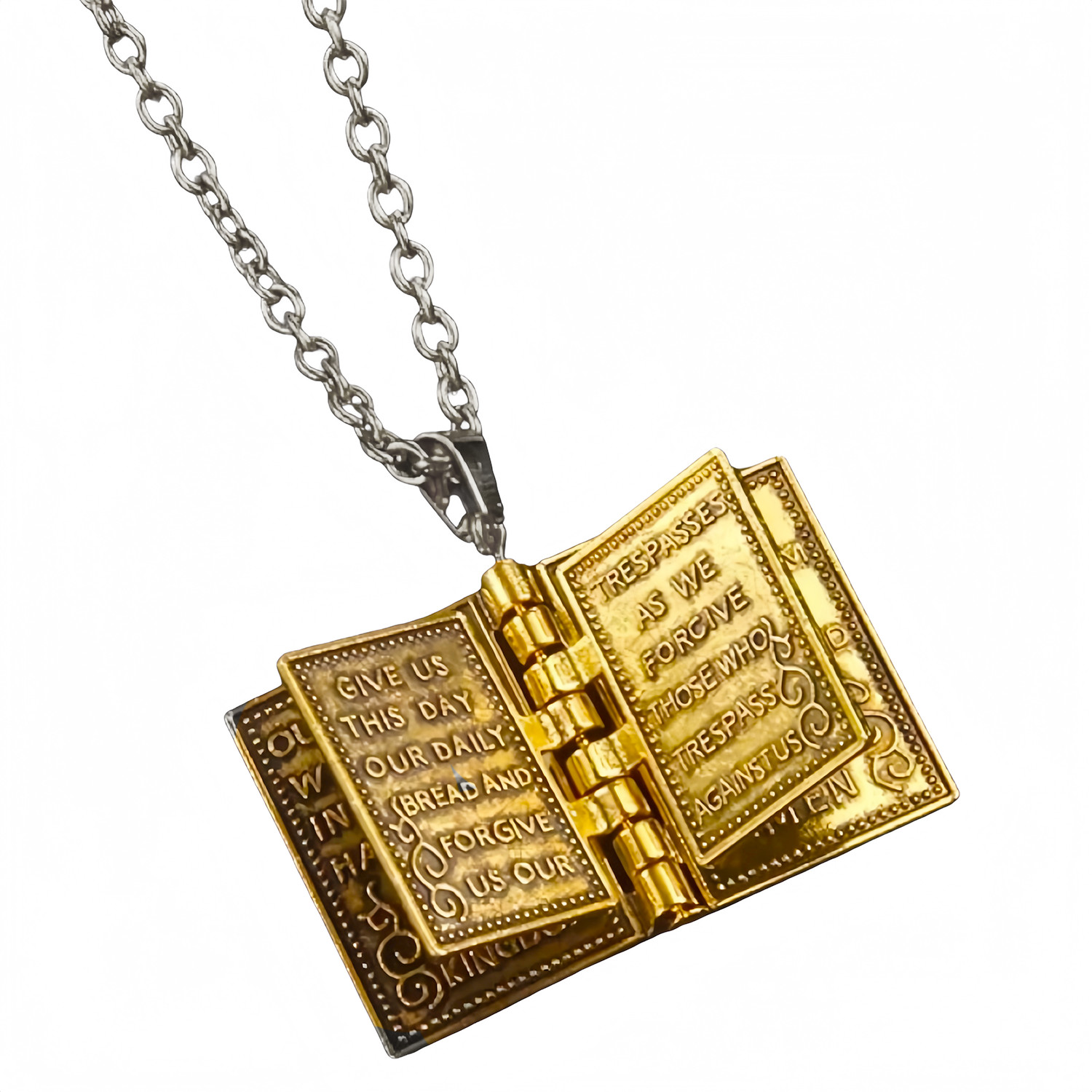 Bible Book Pendant Necklace Vintage Silver Cross Unique Jewelry For Men Women US