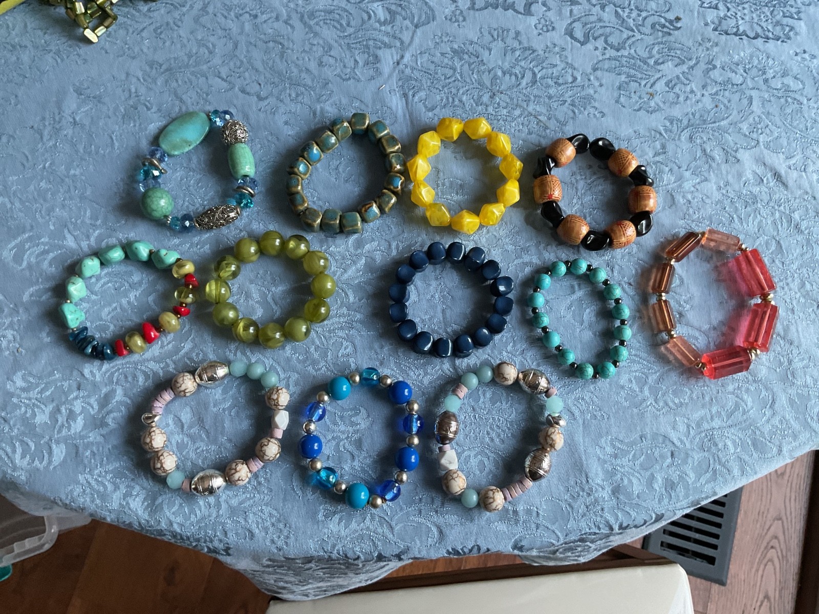 lot of 12 stretch beaded bracelets ceramic, glass, plastic and wood