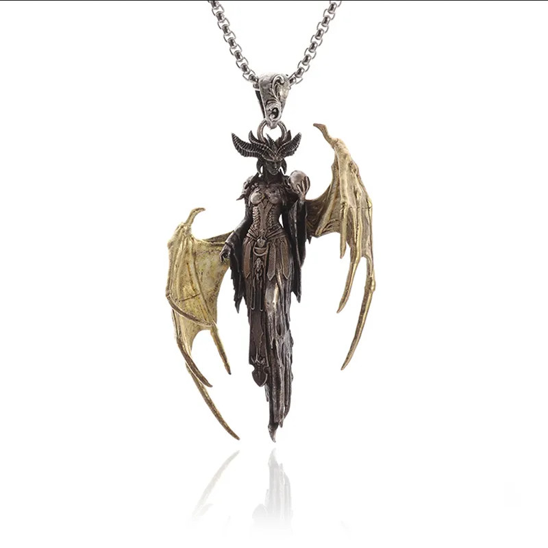 Hell Demon Jewelry Vintage Silver Sexy Goddess Standing Pendant Necklace