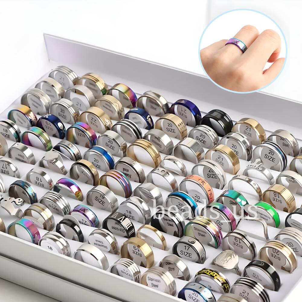 50 X Wholesale Bulk Lot Mixed Stainless Steel Rings Men’s Women’s Band Ring USA