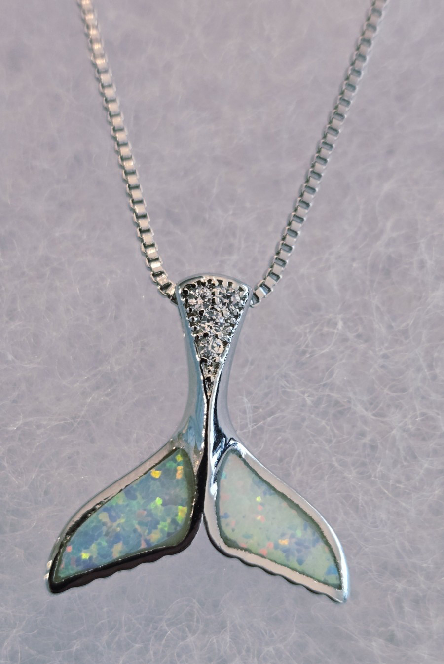 Whale Mermaid Tail Necklace Rhinestone Opal Inlay Ocean Sea Nautical 925 Plated