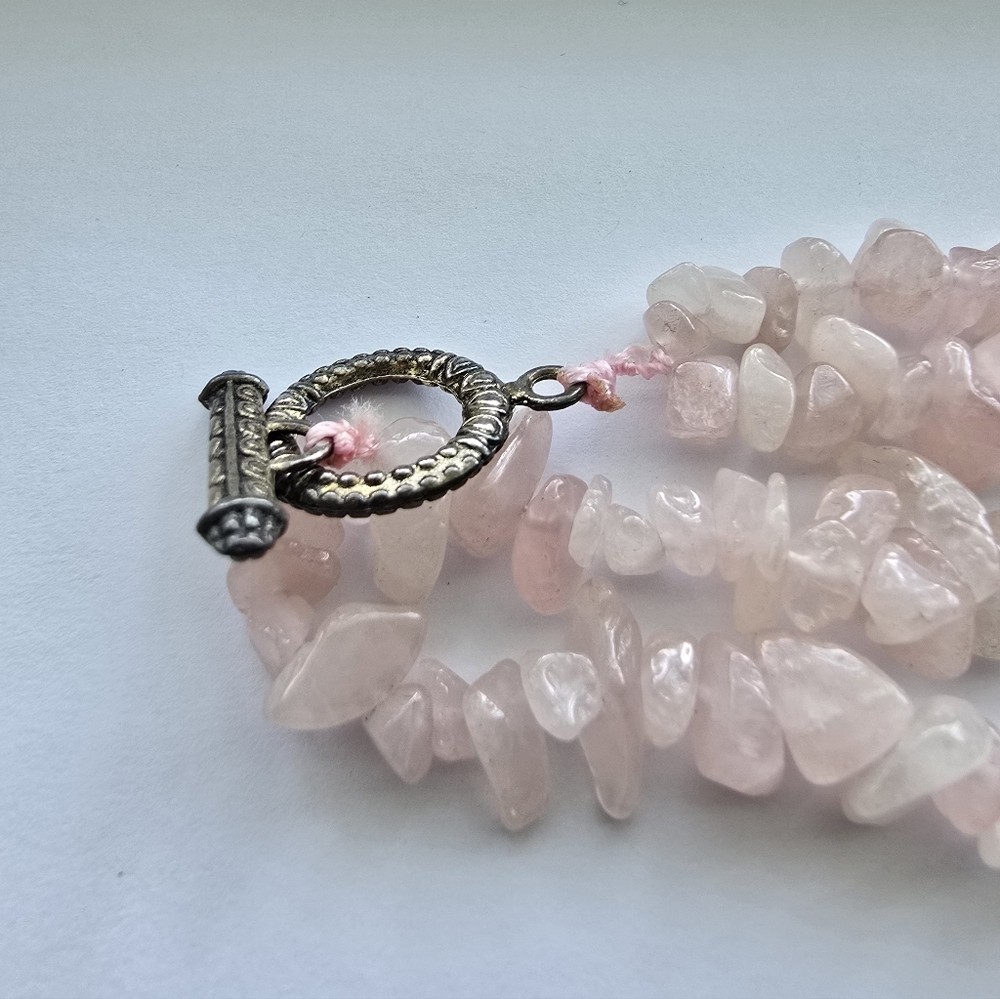 Vintage Two Strand Rose Quartz Chip Necklace