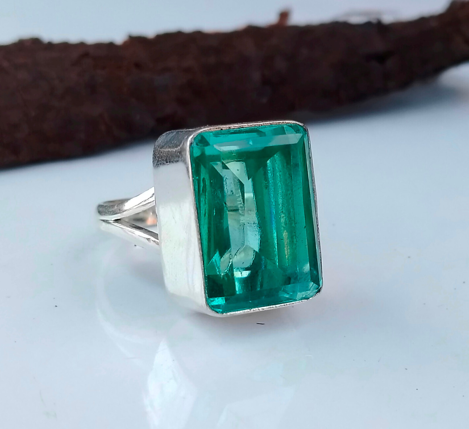 Rectangle Aquamarine Gemstone 925 Sterling Silver Handmade Ring For Gift PG1806