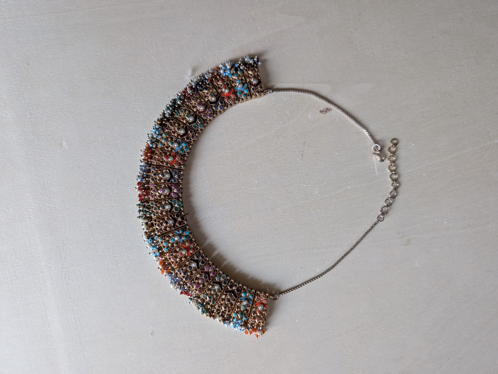Multicolor Semiprecious Bib Collar Necklace Snake Chain Hook Clasp