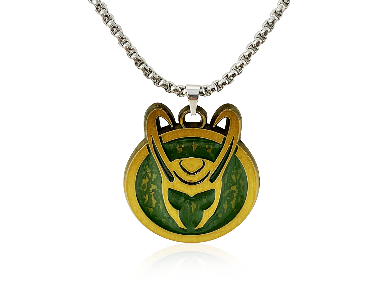LOKI HELMET NECKLACE, Official Marvel Disney+ Men LOKI SYMBOL Pendant Necklace