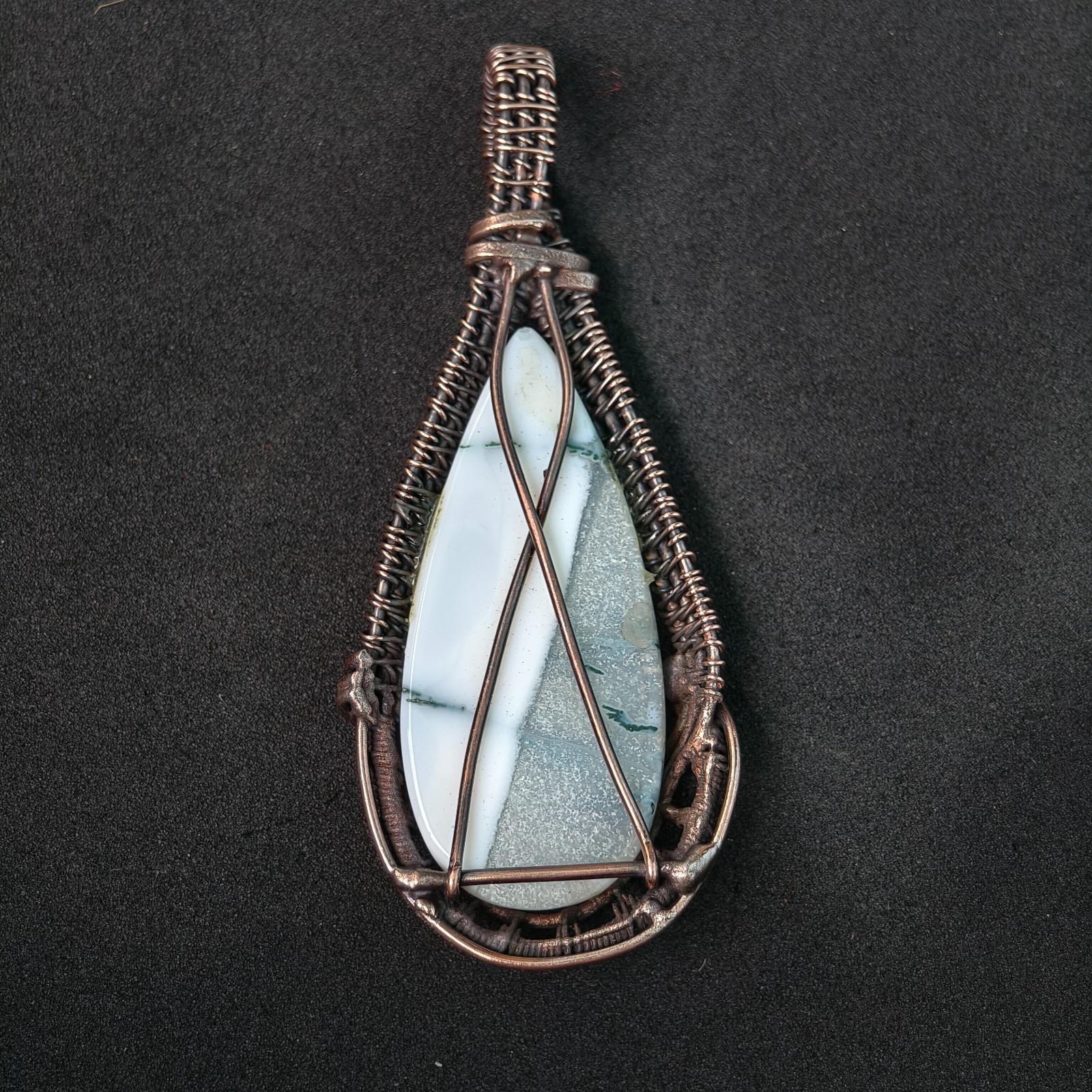 Copper Wire Wrapped Dendritic Opal Pendant, Handmade Gemstone Necklace