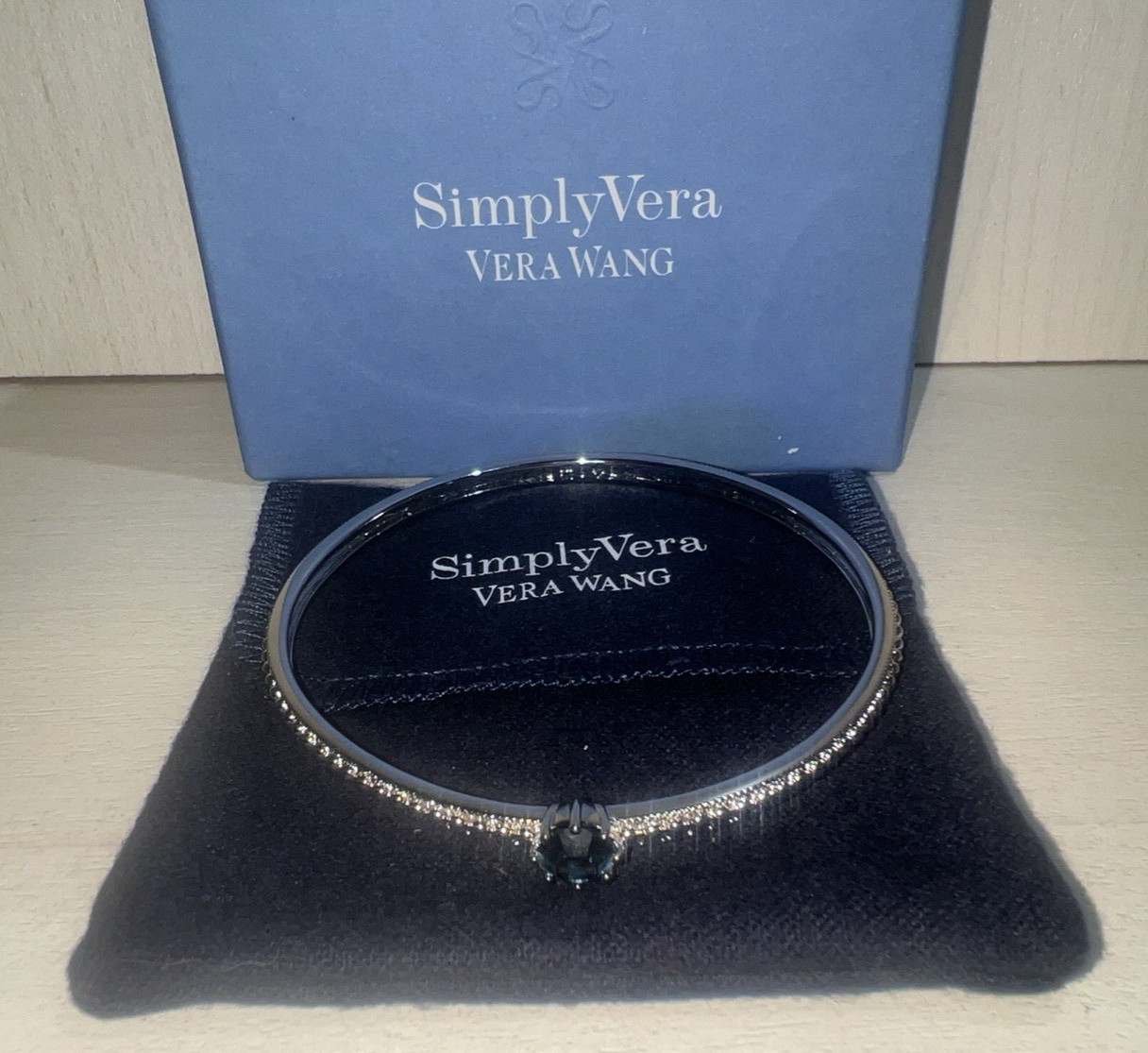 Simply Vera Vera Wang Silver Beaded w/Blue Stone Bangle Bracelet NIB