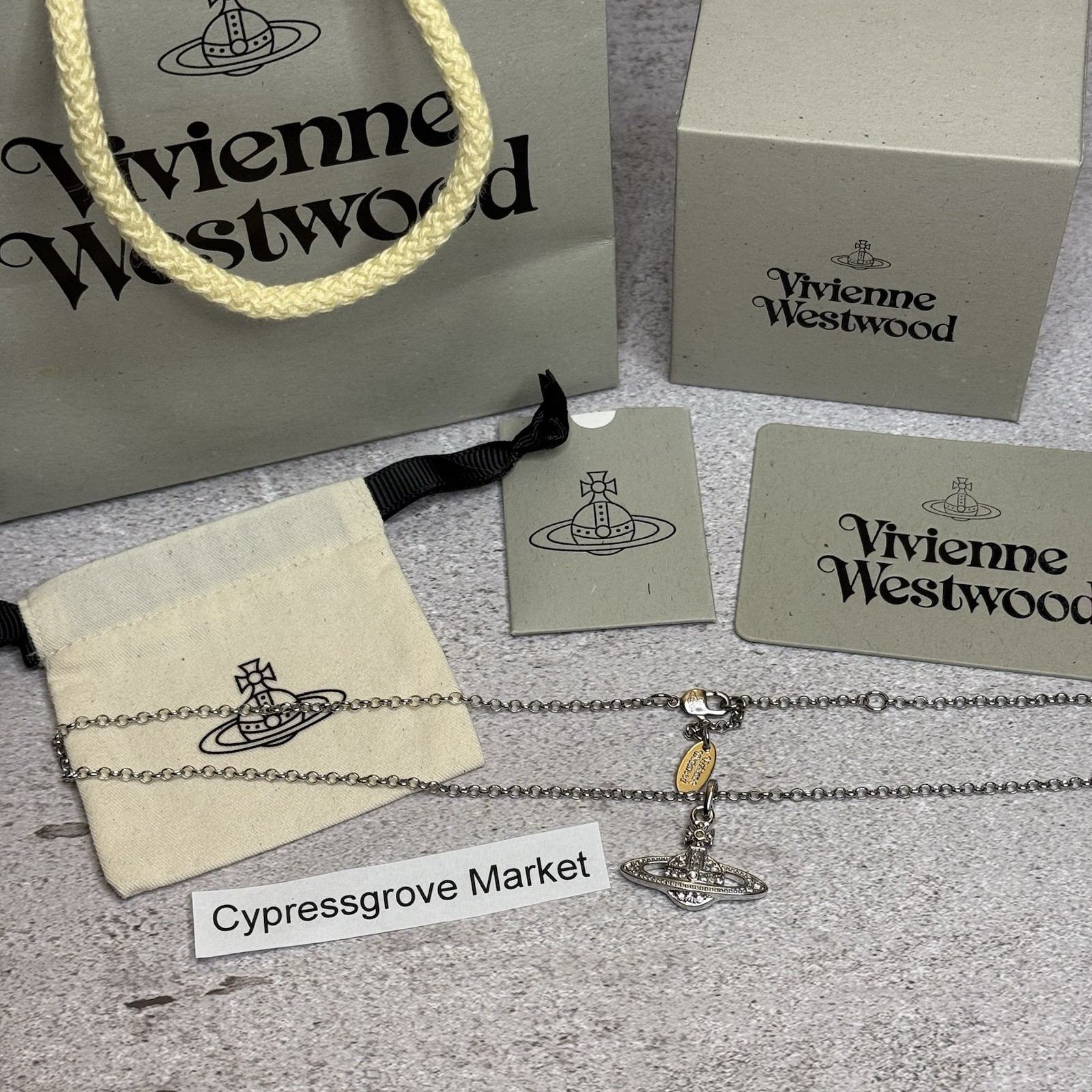 Used Vivienne Westwood Necklace Silver Mini Bas Relief WITH PACKAGING