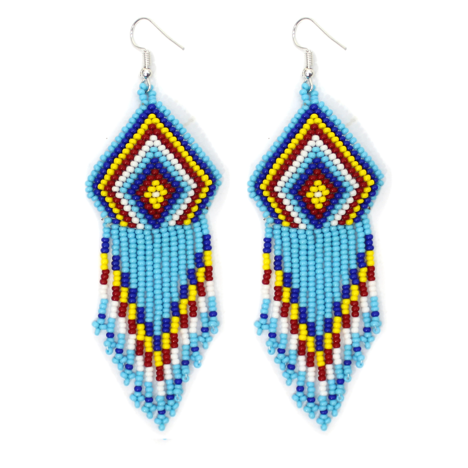 NATIVE BEADED TURQUOISE BLUE HANDCRAFTED CHOKER NECKLACE HOOK EARRINGS SET S18/6