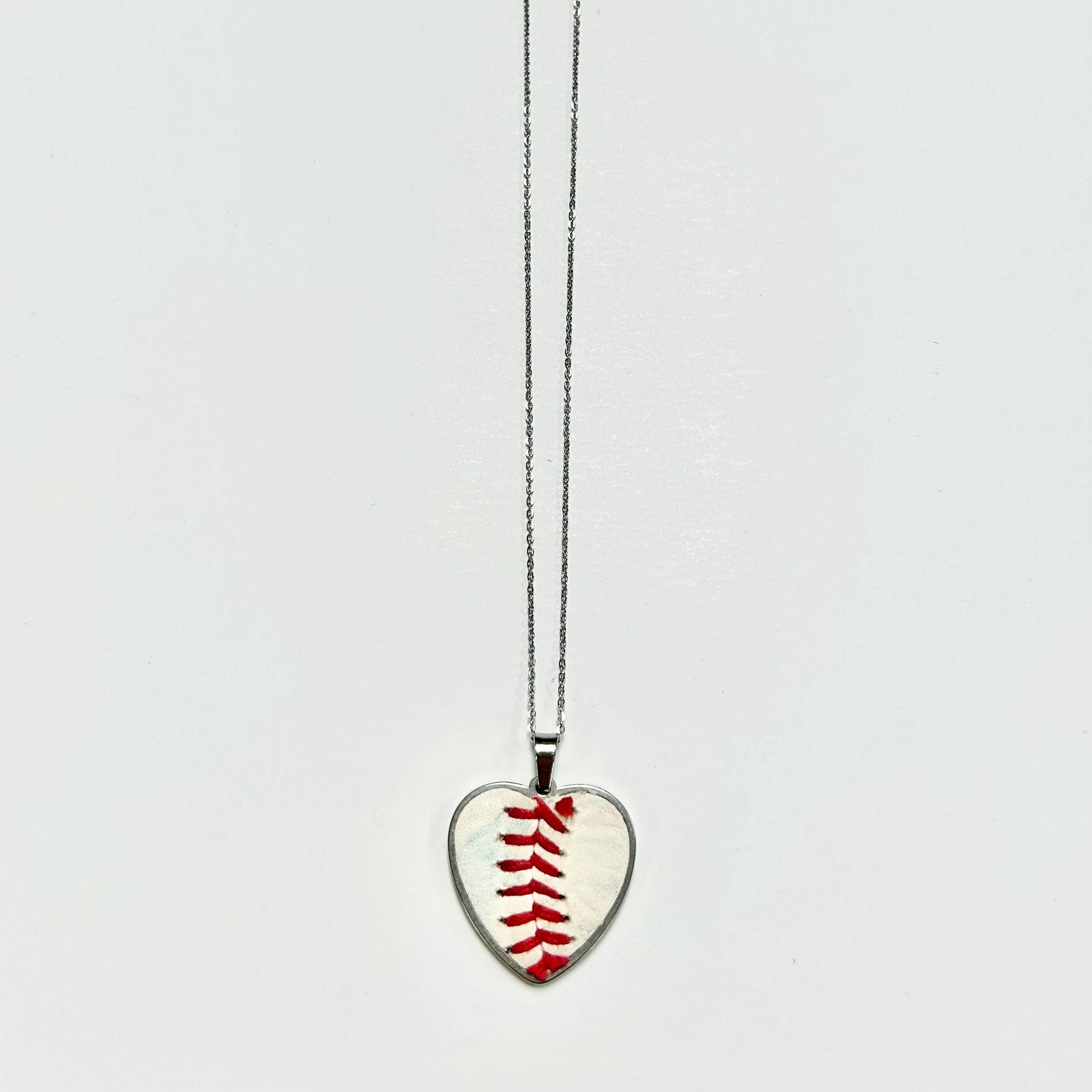 Baseball Seam Silver Heart Pendant Necklace