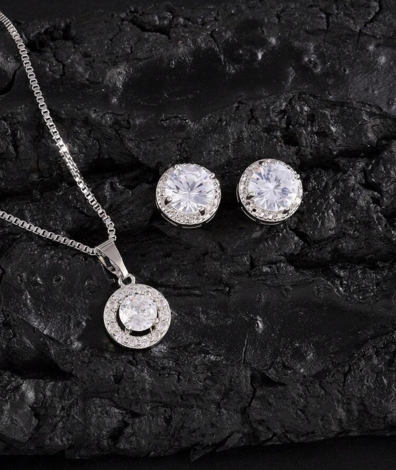 Luxury Silver Cubic Zirconia Necklace and Earring Set for Women Elegant- Jewelry