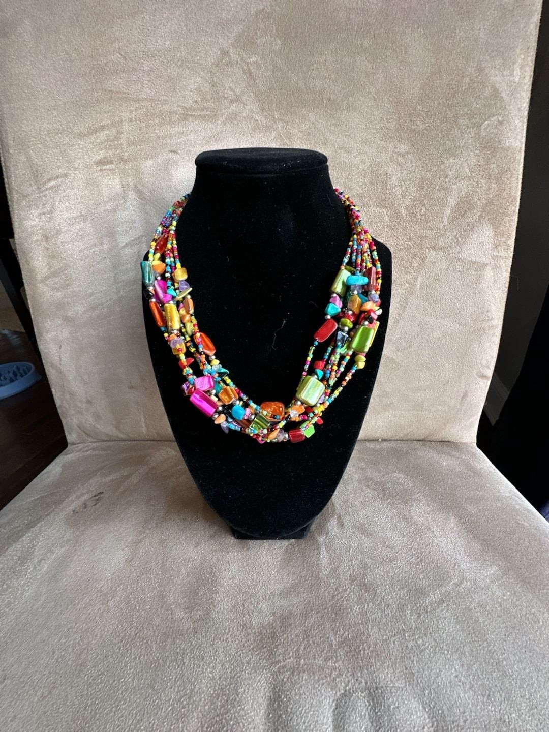Multicolor Multi-Strand Beaded Statement Necklace with Mixed Stones and Glass
