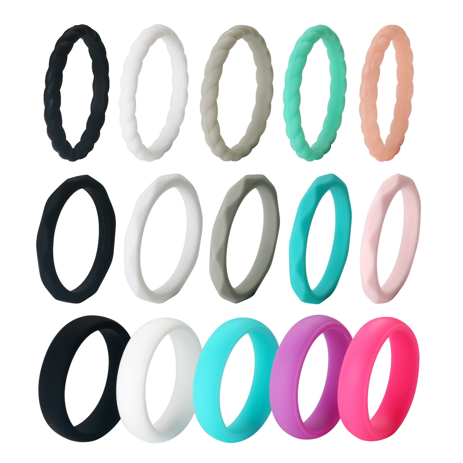 15pcs Silicone Wedding Ring for Women Thin Stackable Rubber Sports Bands #4-10