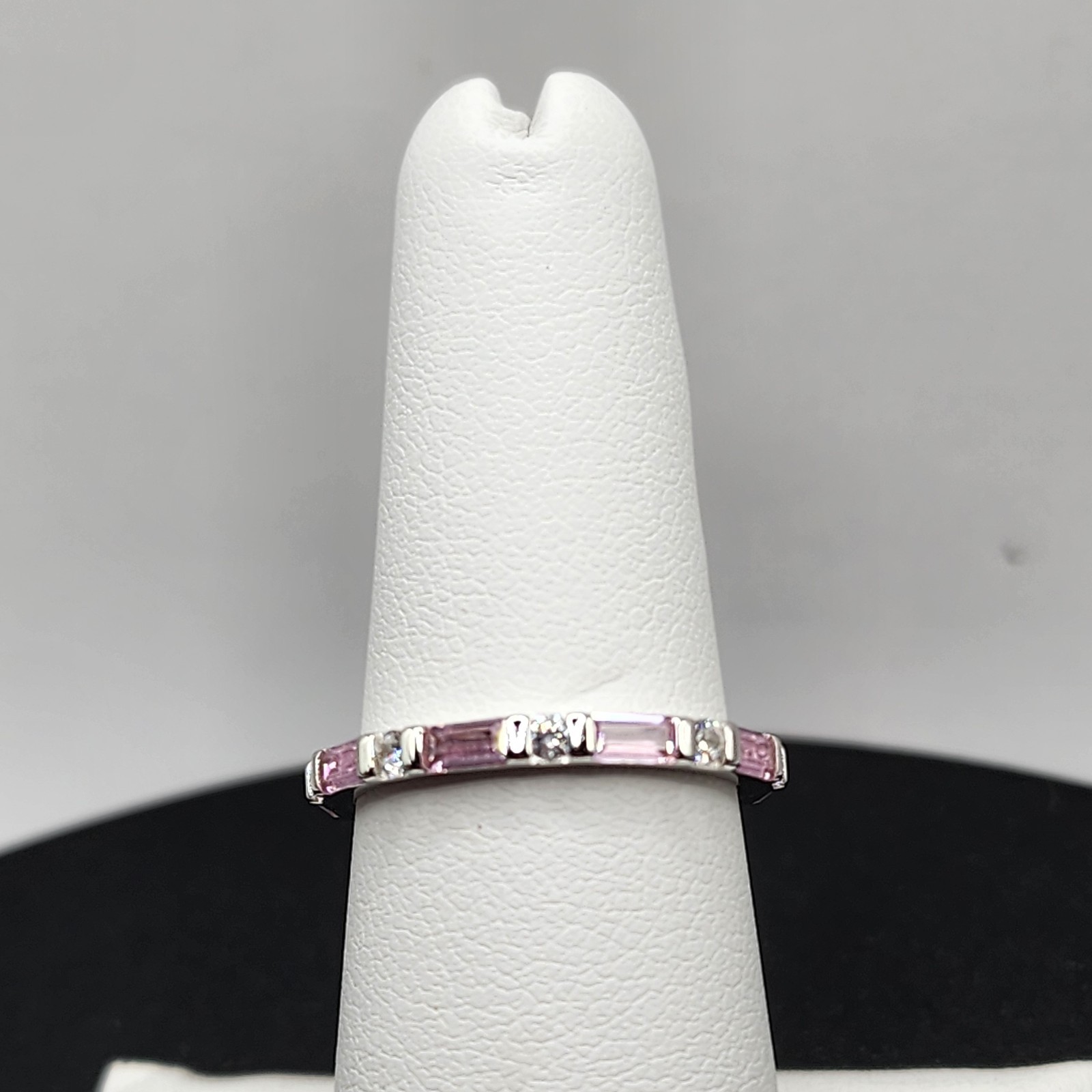 925 NEW Sterling Silver Band Pink & White CZs Eternity Band Size 7 2mm