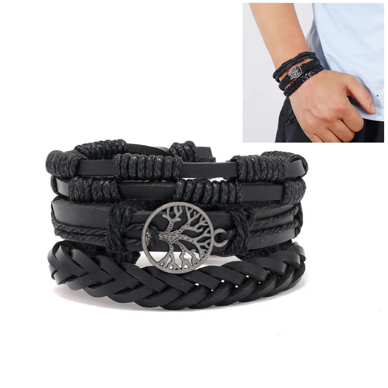 Punk Multilayer Antique Leather Bracelet Set Skull Eye Star Charms Hiphop Rock Y