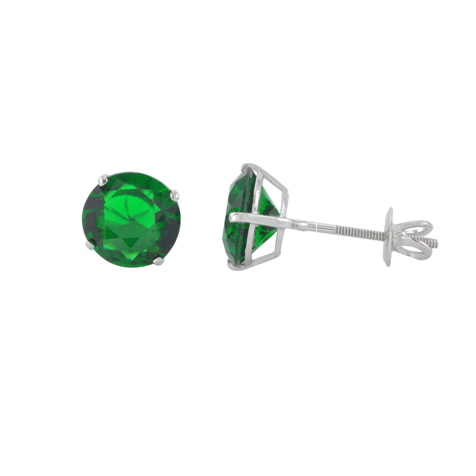 Sterling Silver Stud Earrings Green CZ Cubic Zirconia Screwbacks