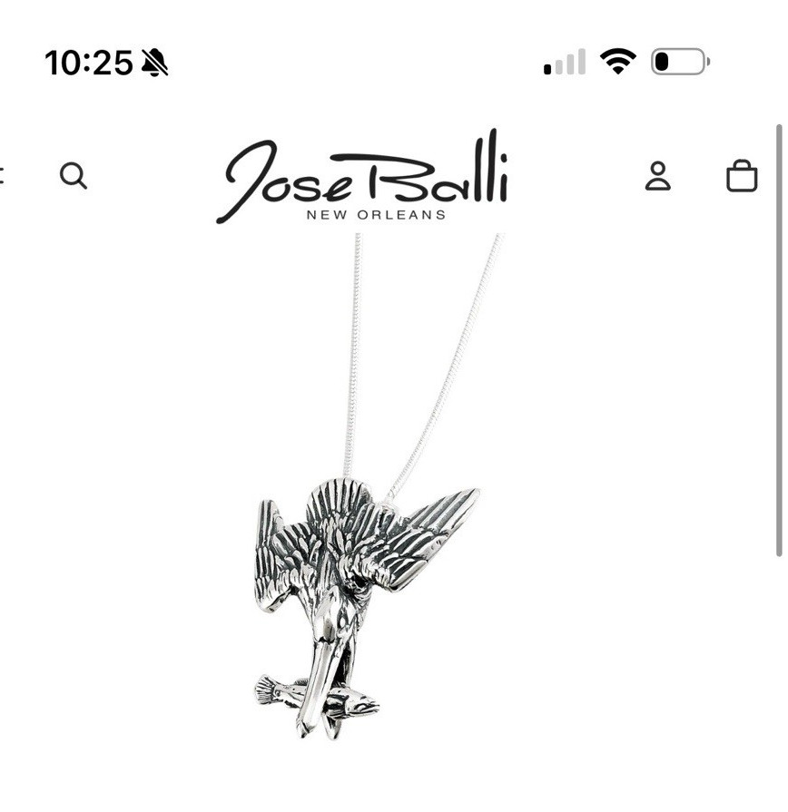 Jose Balli Diving Pelican Bird Charm Pendant Necklace Silver