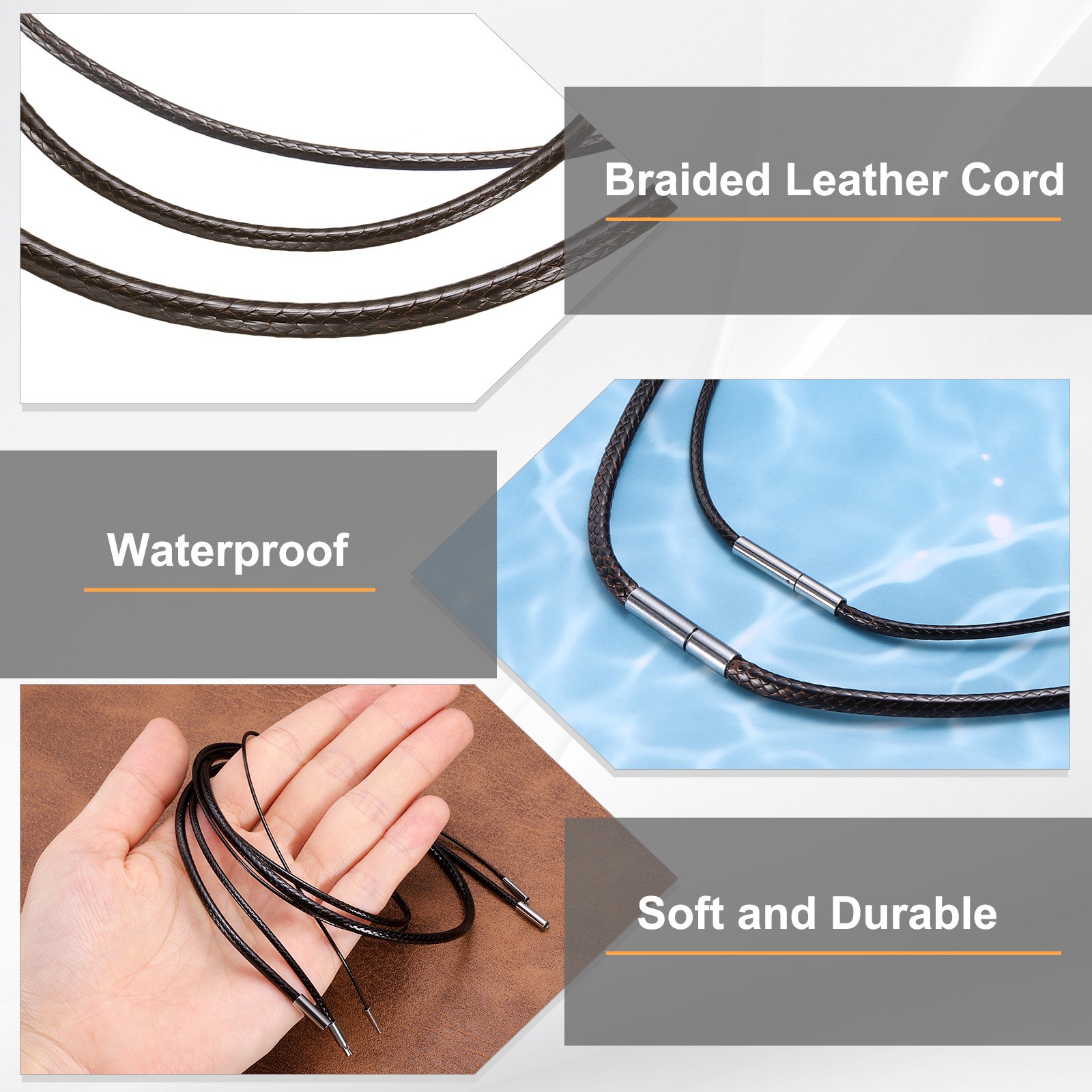 3mm Coffee Leather Necklace Cord Braided Wax Rope Chain(Length 20 Inch)