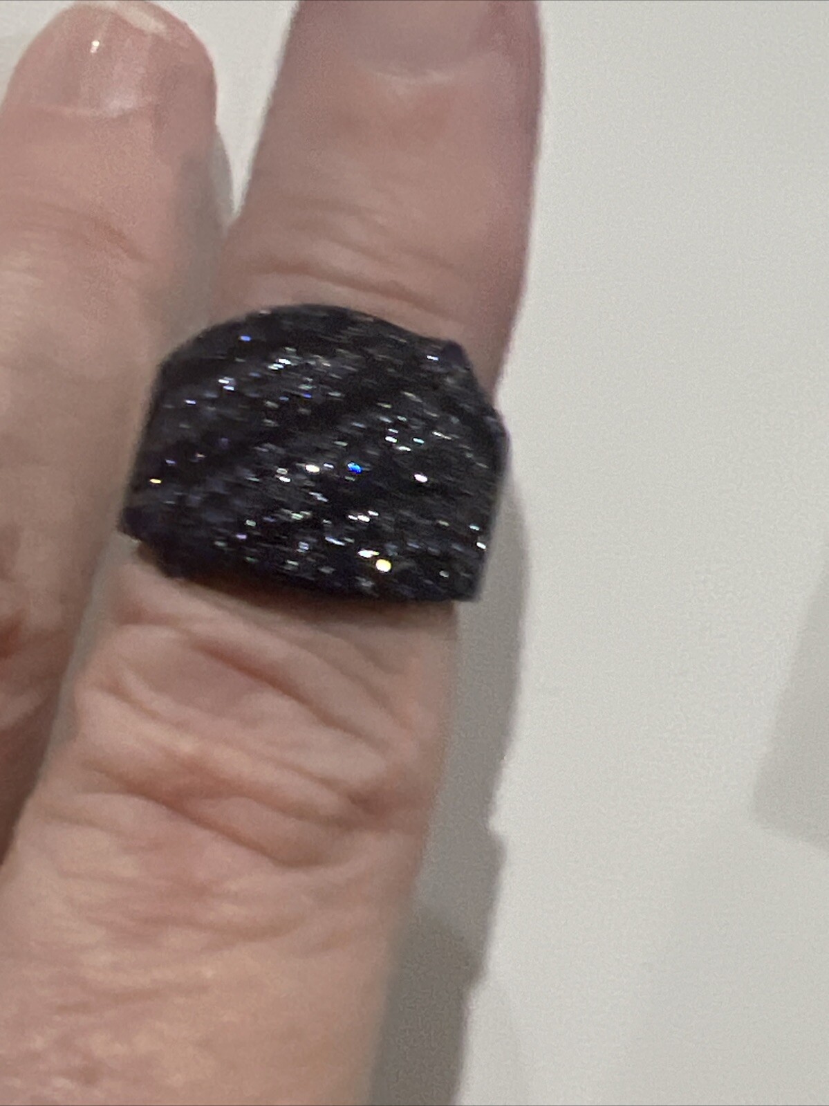 TK316 Ring Tusk Stainless Steel Black With Shiny Stones