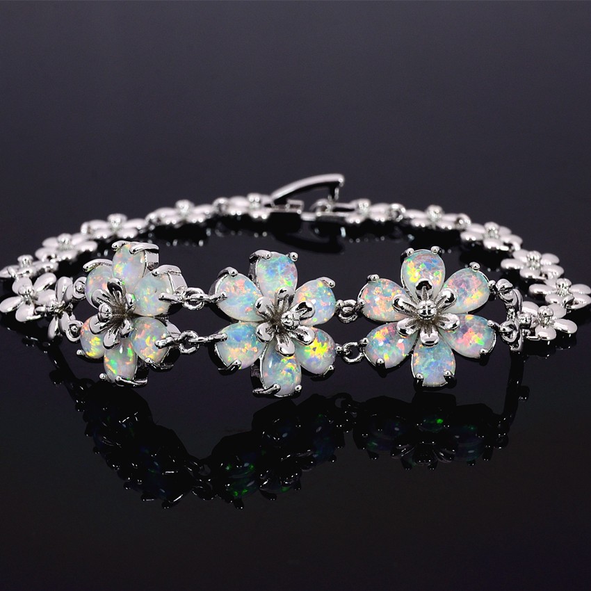 Hawaii White Opal Flower Bracelet Sterling Sliver Jewelry For Women Girls
