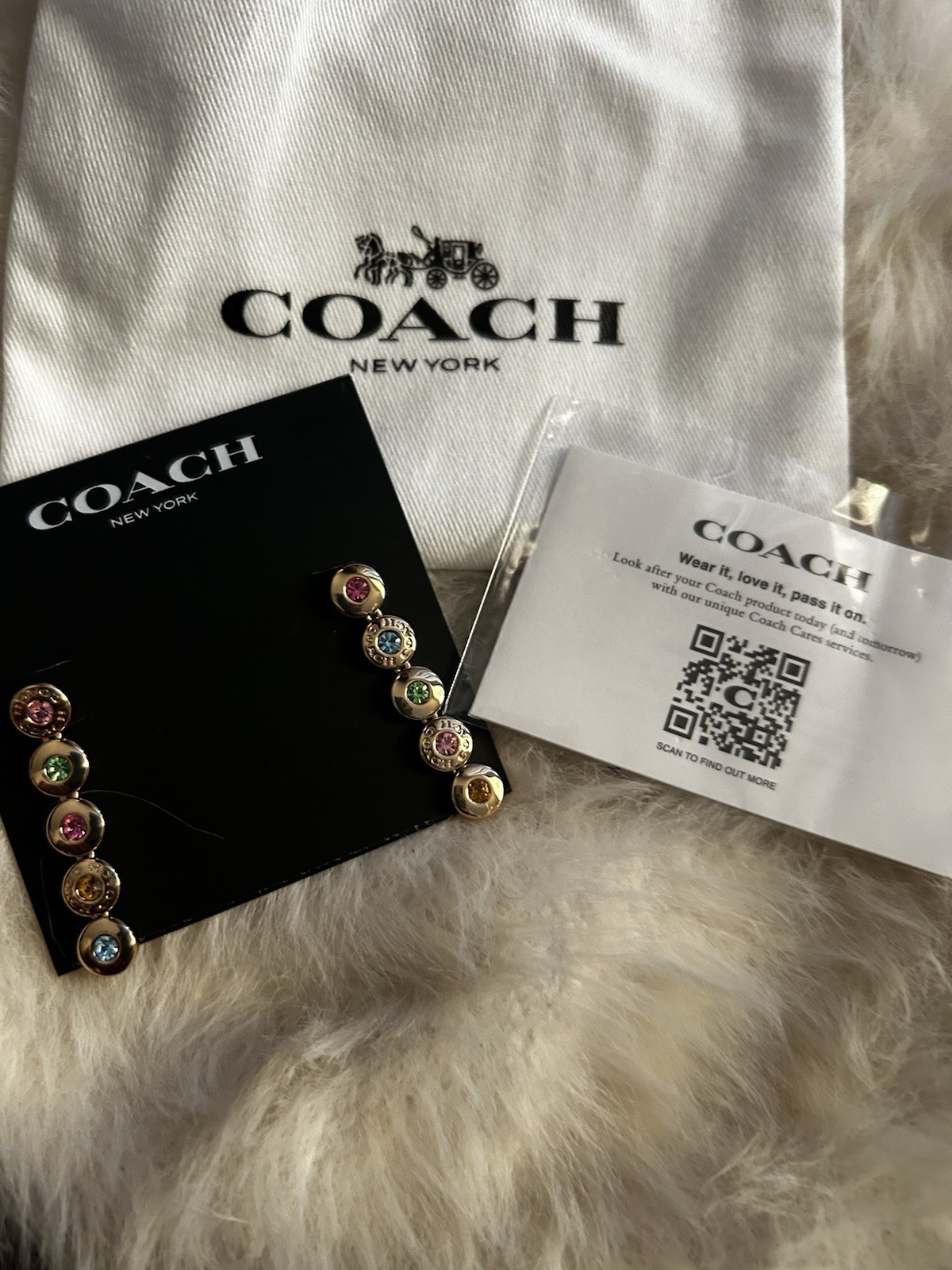 Coach Multicolor Crystal Stud Earrings Gold Tone Round Bezel Setting