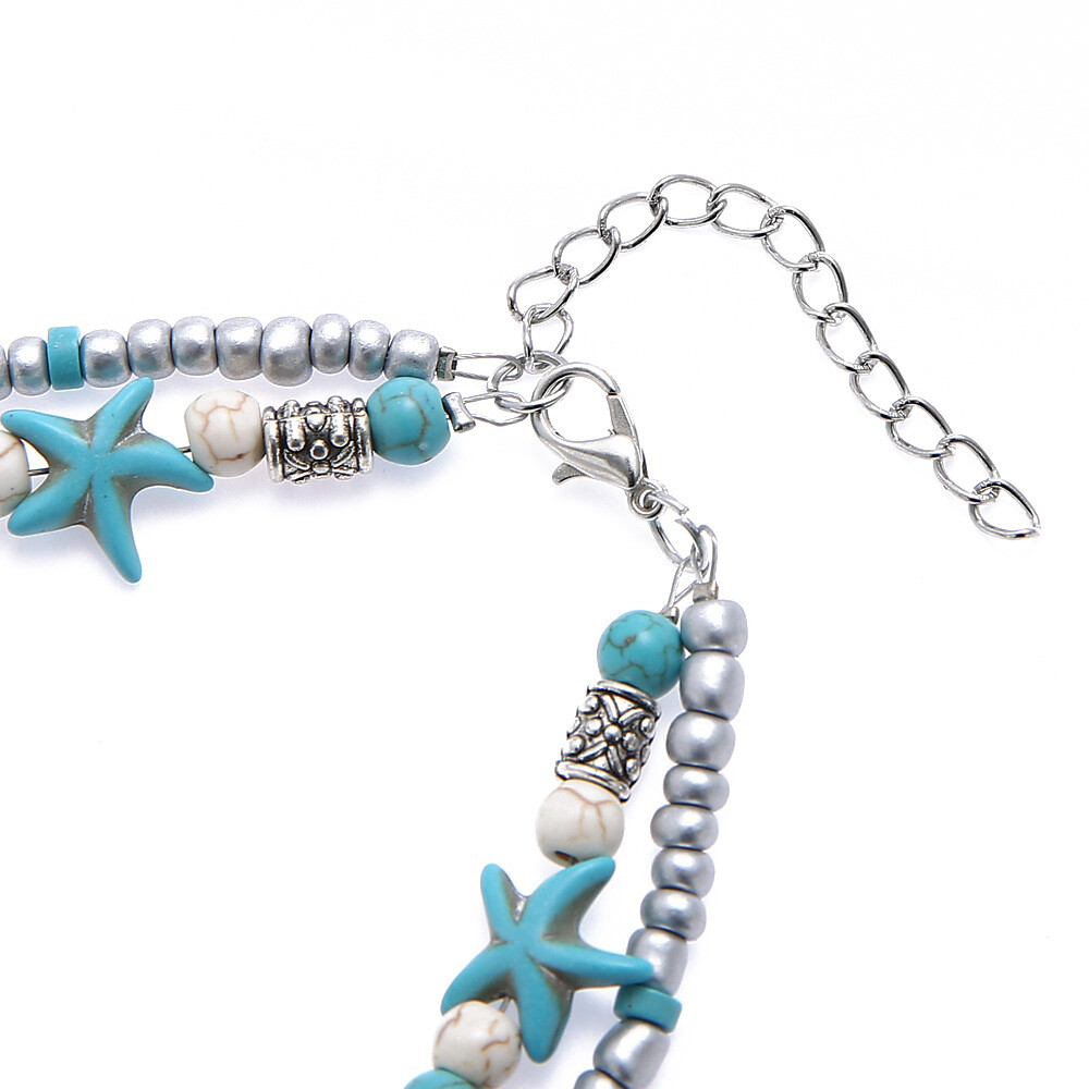 Bohemian Vintage Handmade Dolphins Shell Beads Multi Layer Anklet or Bracelet