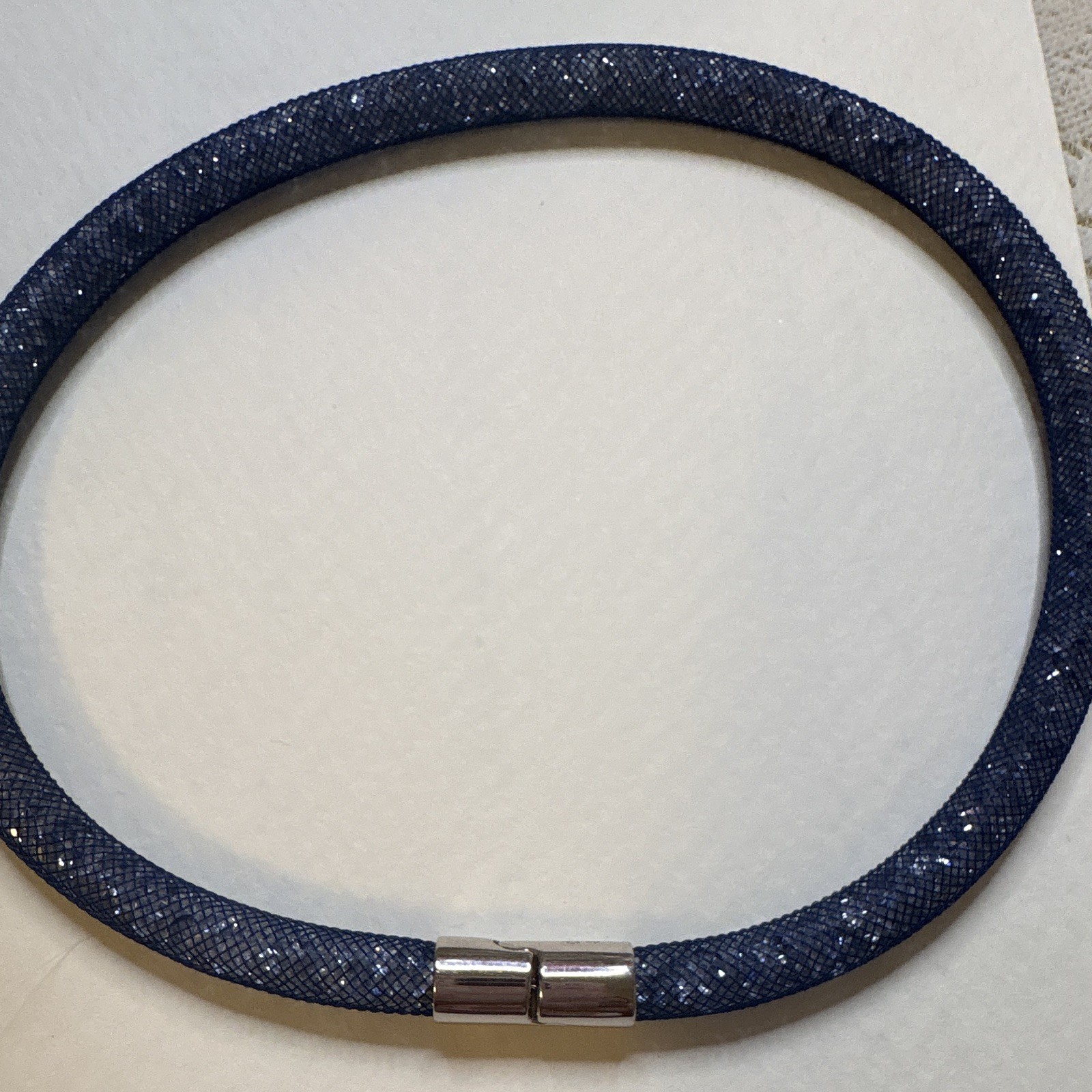 Authentic Swarovski Signed Blue Crystal Mesh Choker Necklace Magnetic Closure