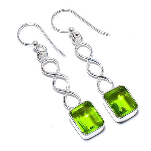 Peridot Gemstone 925 Silver Plated Spiral Earring 1.79″ T60