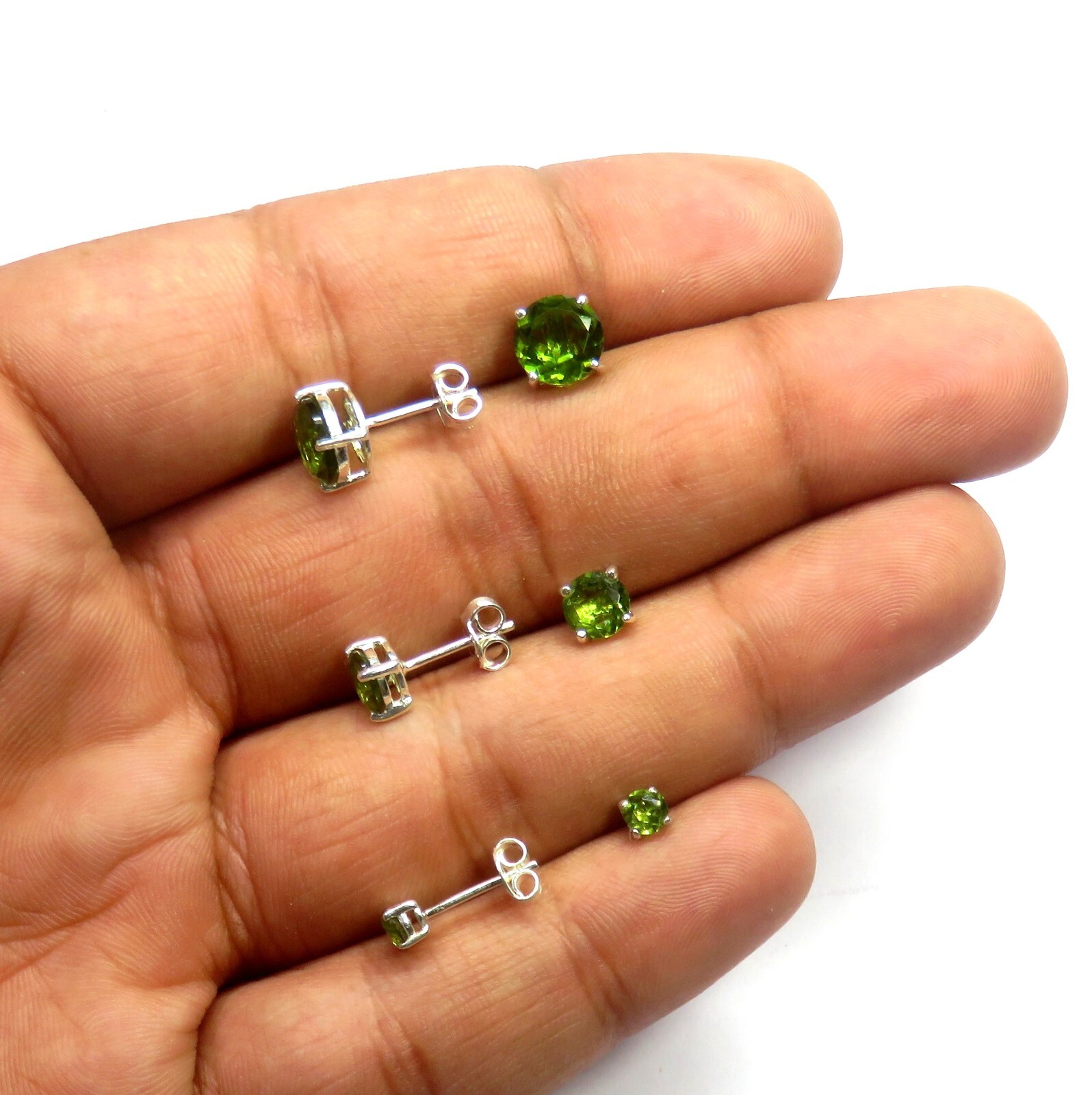 Moldavite Round Shape Faceted 925 Sterling Silver Stud Earrings For Women Gift