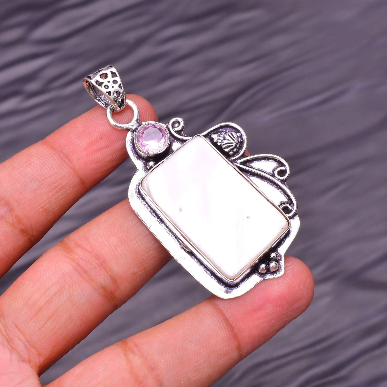 Mother OF Pearl Gemstone 925 Sterling Silver Jewelry Pendant 2.36″