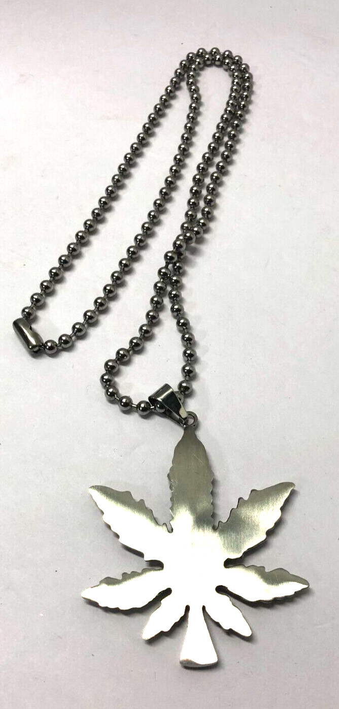 Stainless Steel Marijuana Leaf with Crystals Pot Necklace