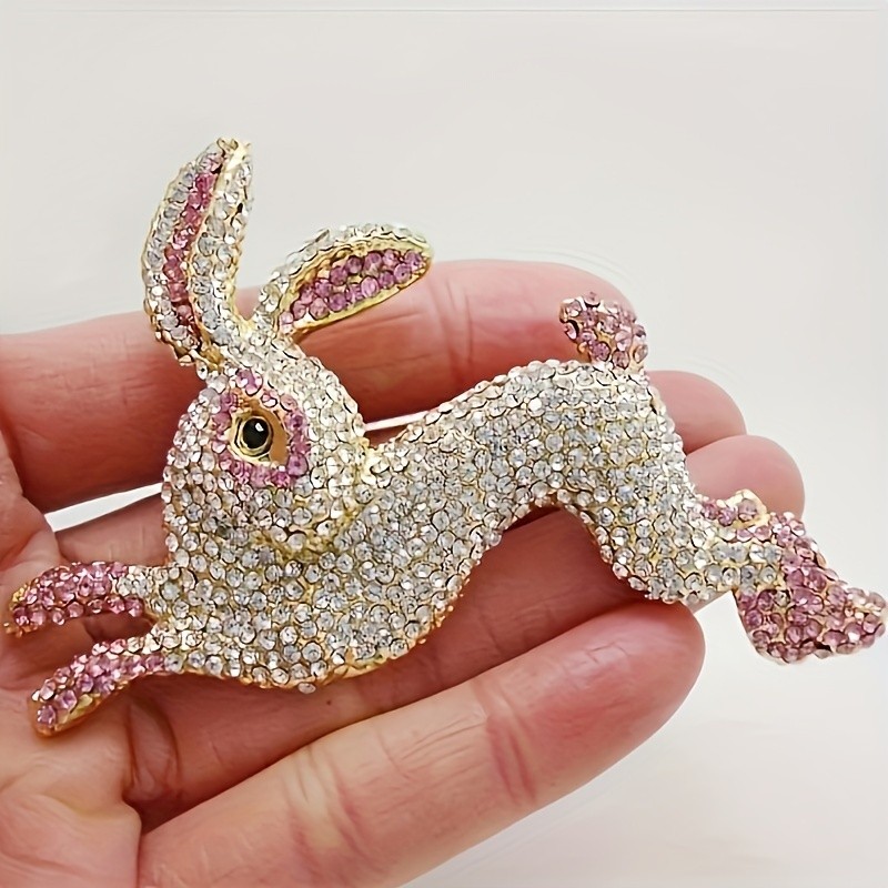 Fashionable Alloy Rabbit Brooch Pin Cute Animal Shape with Sparkling Rhinestones