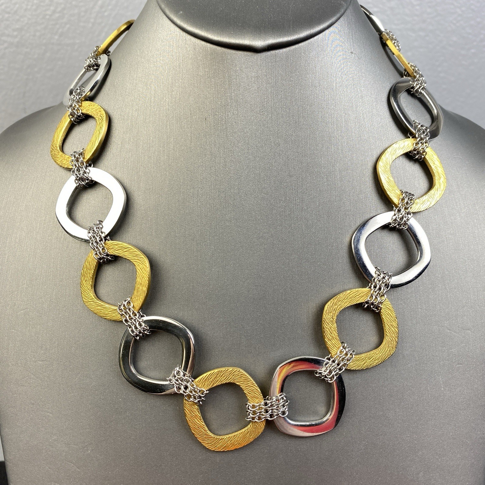 QVC Steel By Design Two-Tone 18.5” To 22.5” Necklace Rounded Square
