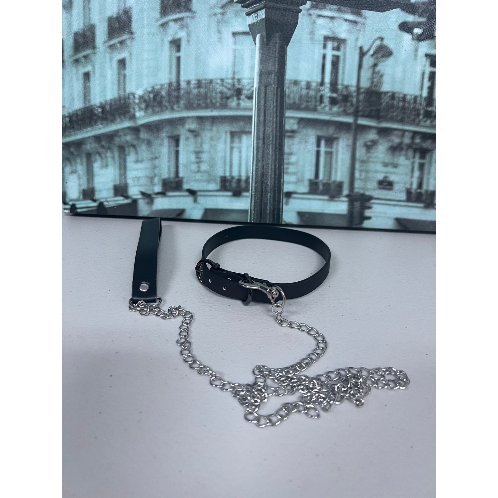 Heat-Sensitive Thermochromic Leather Choker with Leash