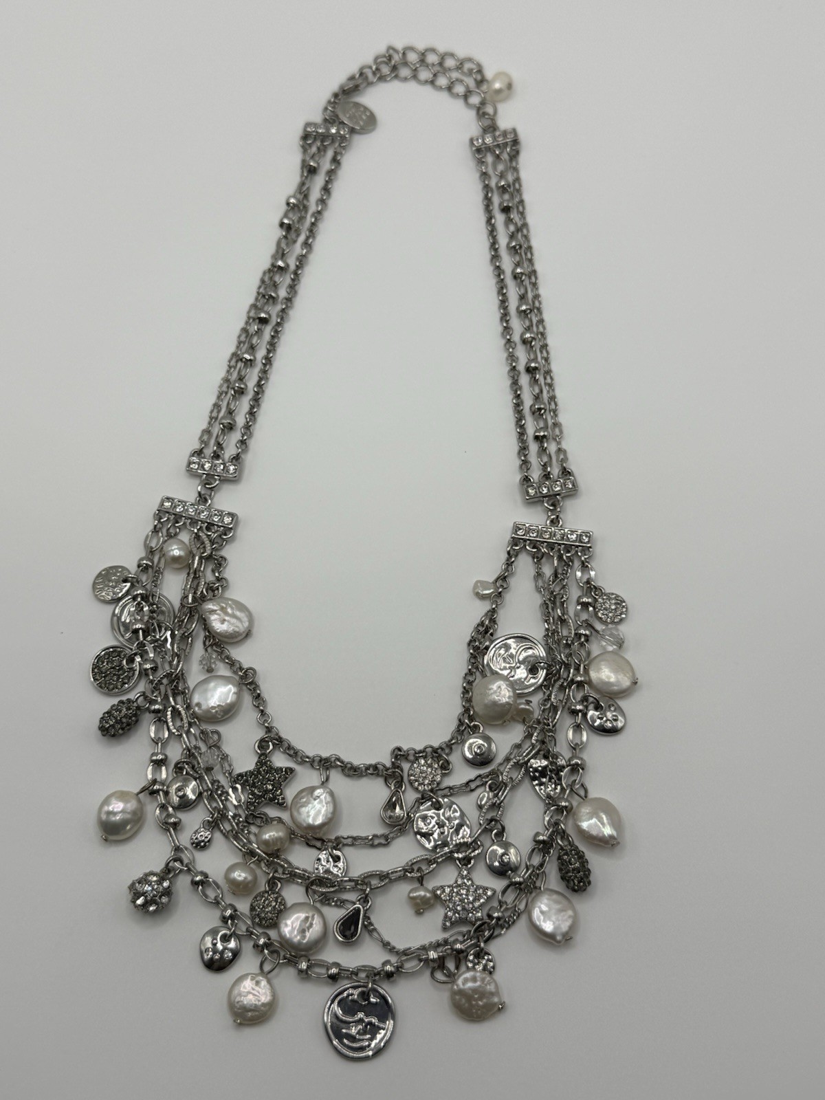 Tommy Bahama Silver Necklace Multi-Strand Freshwater Pearls Stars Beach Charms
