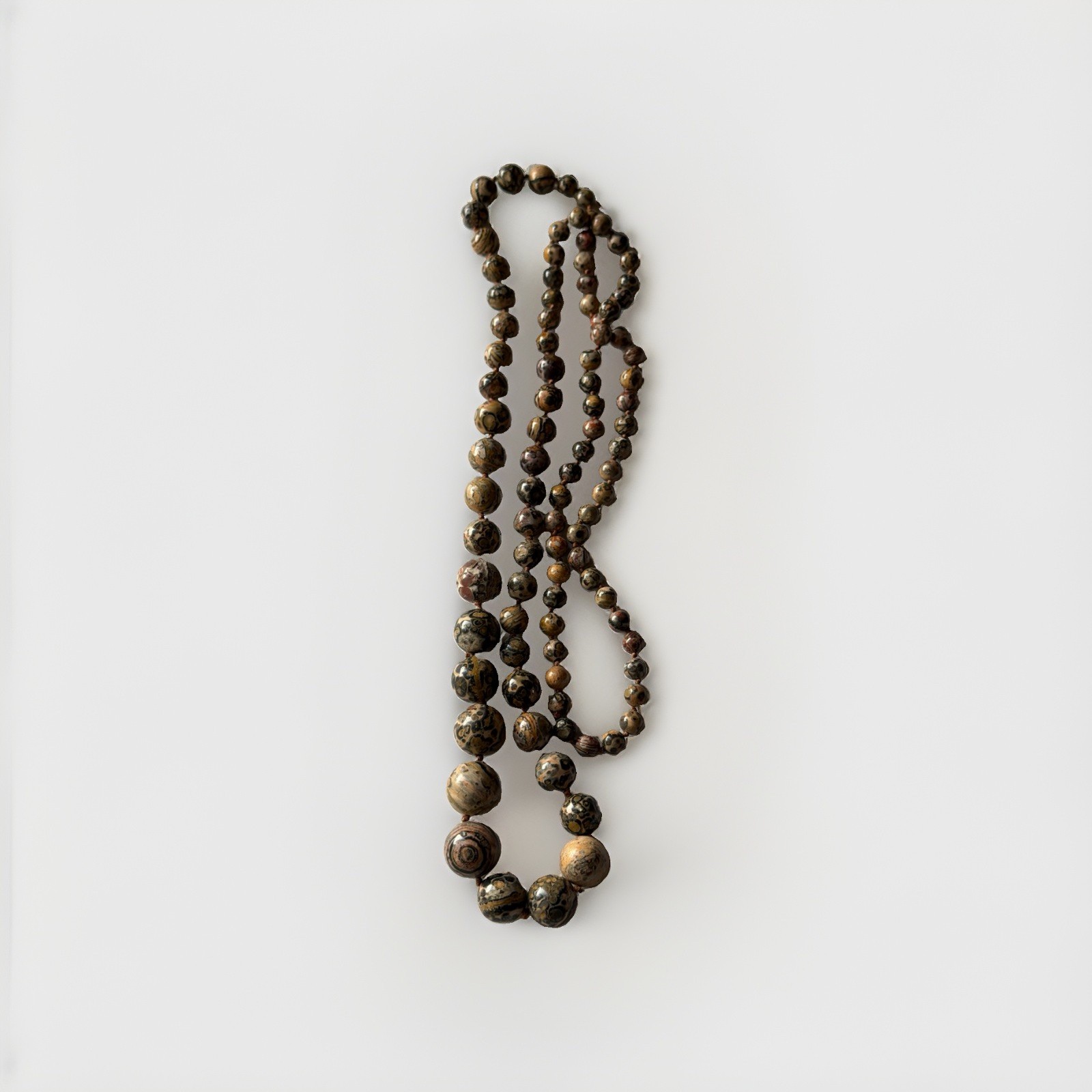 Leopard Skin Jasper Graduated Bead Extra Long Endless Necklace 60” Boho