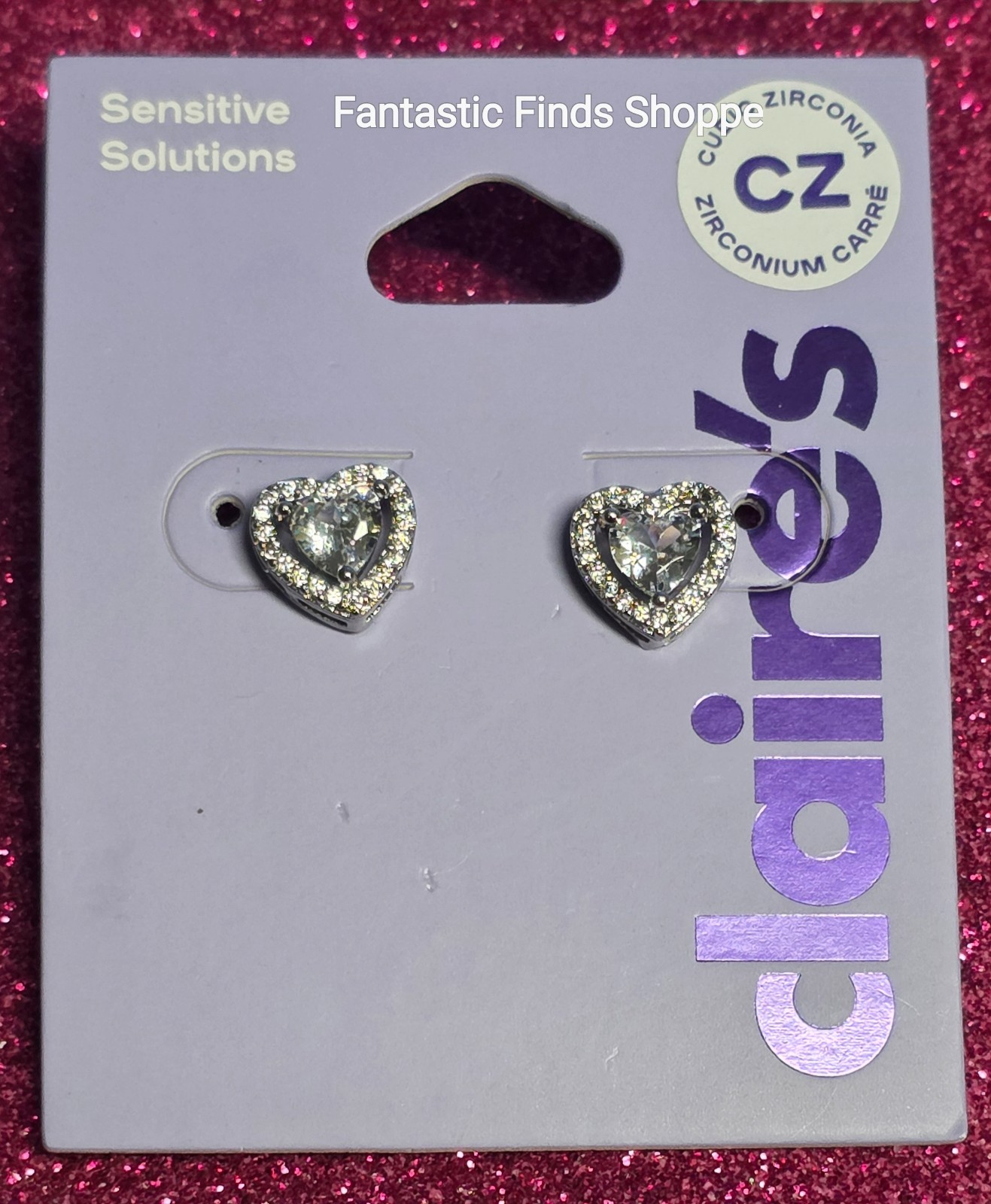 Claire’s Cubic Zirconia Heart Silver Tone Stud Earrings NOC