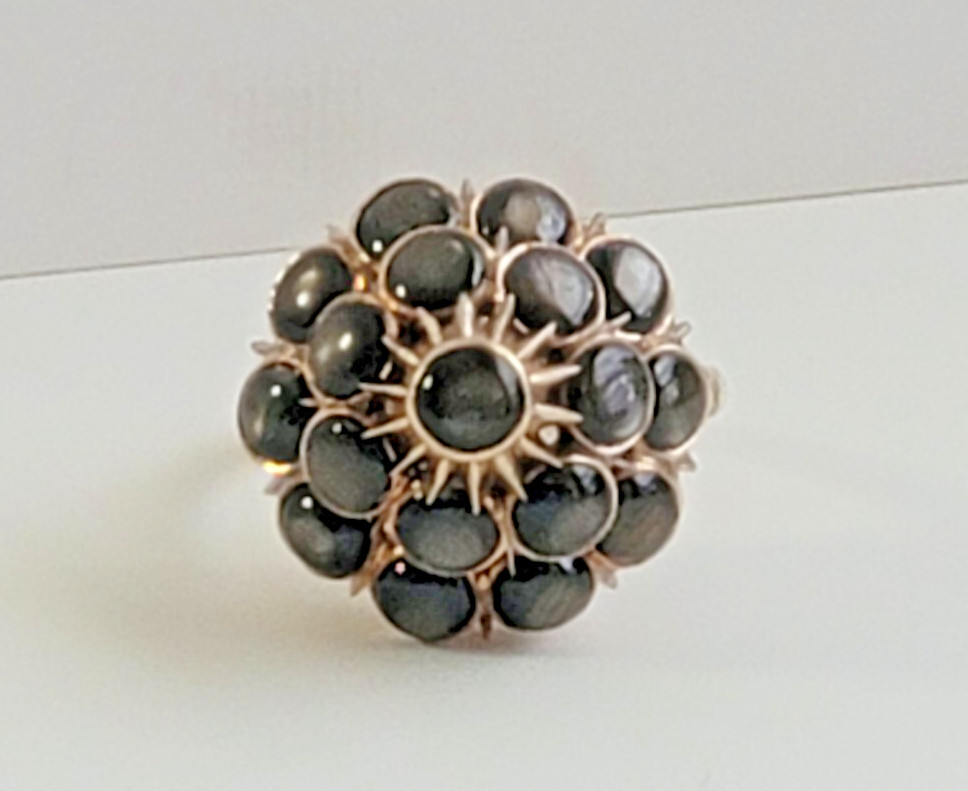 VINTAGE BLACK STAR SAPPHIRE 14K GOLD RING SIGNED CHOW ~ SIZE 6.5