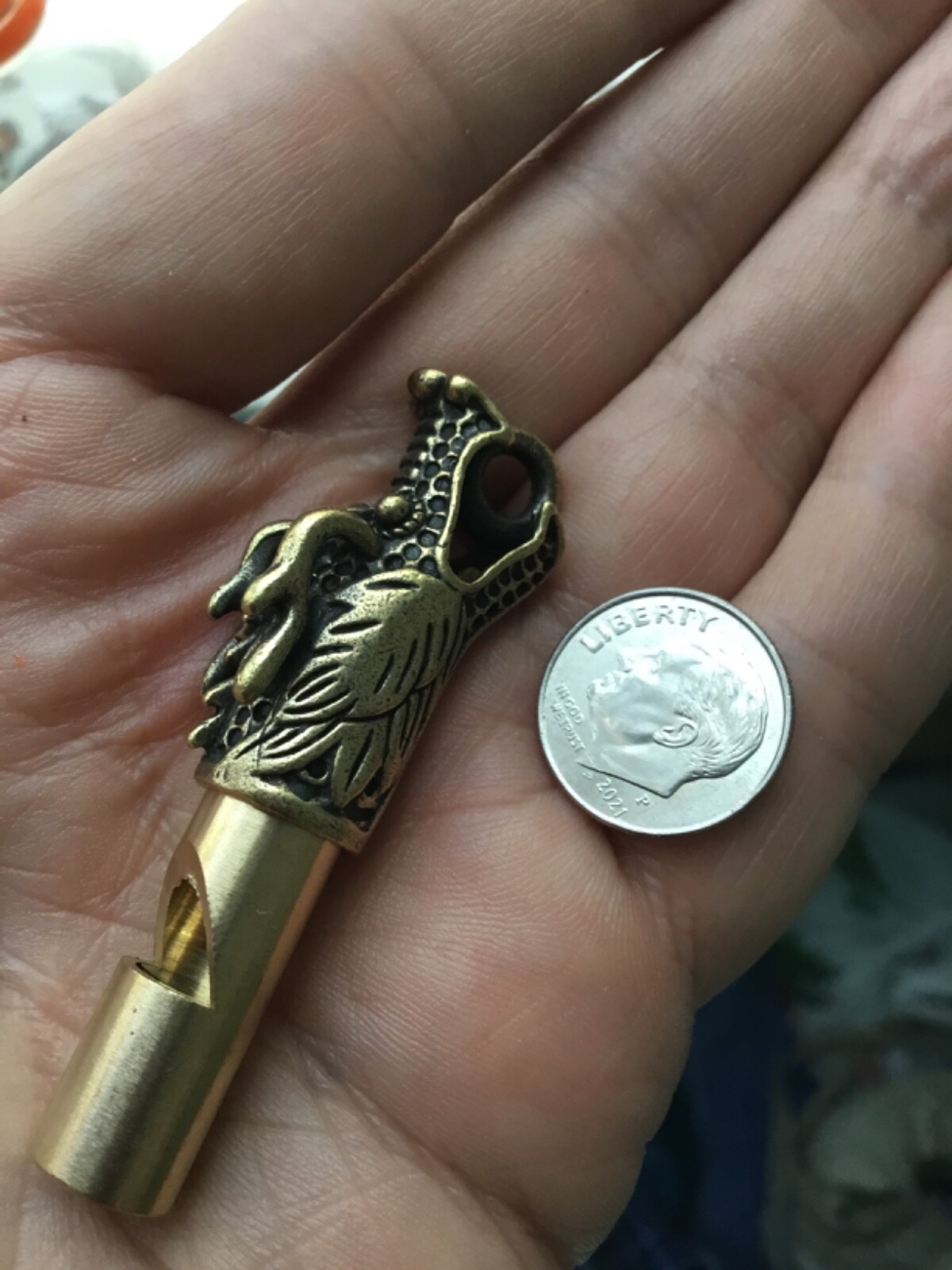 Dragon Whistle Solid Brass Warning Dispels Evil Gold Pendant Jewelry