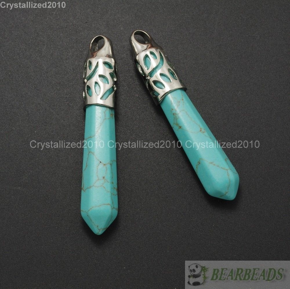 Natural Gemstone Long Hexagonal Pointed Reiki Chakra Healing Pendant Beads Pick